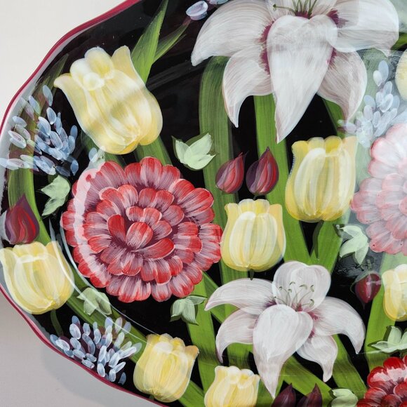Stunning Lesal Studio Hand-Painted Floral Serving Platter - Picture 3 of 7
